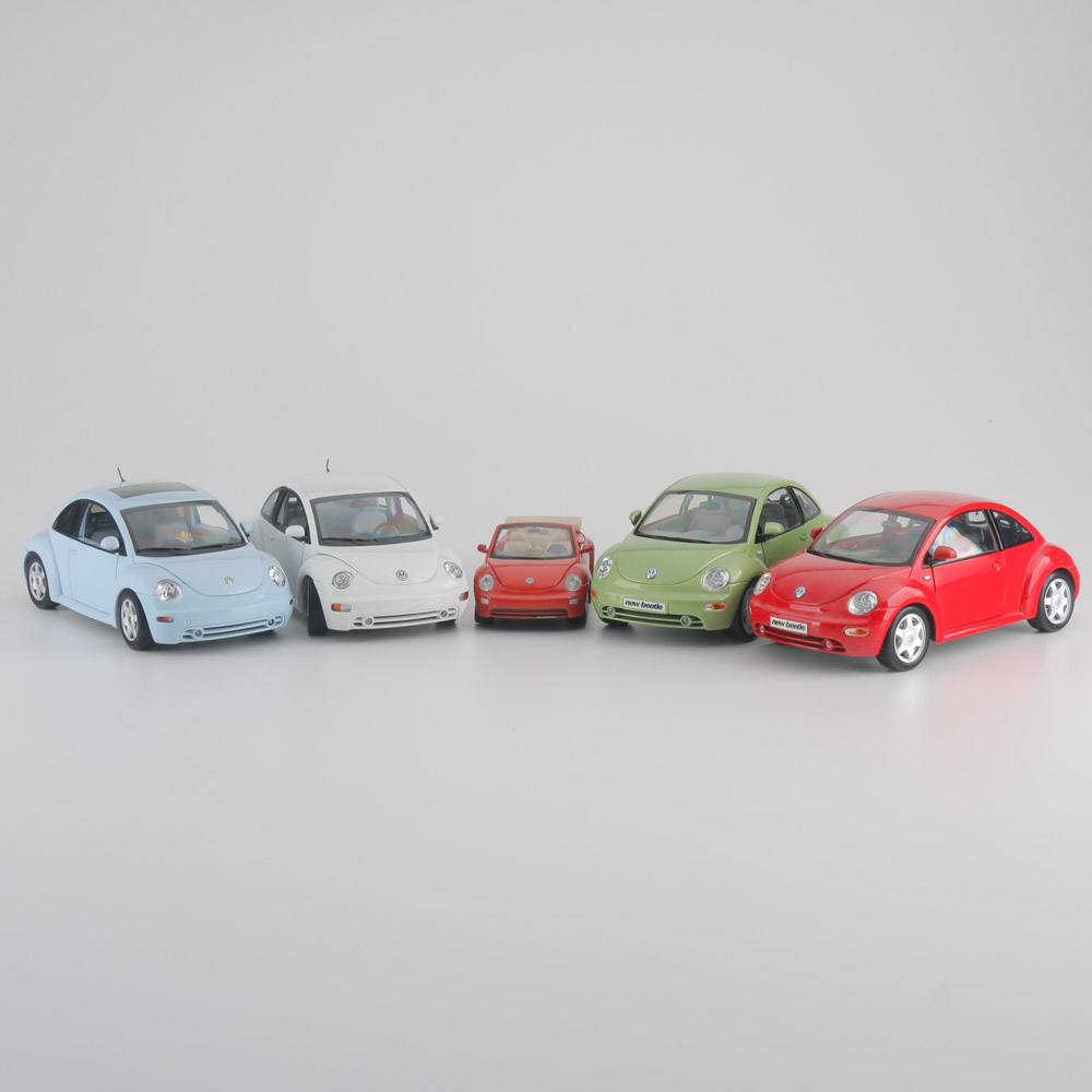 Assortment of Five Modern Volkswagen Beetle Die-Cast Cars