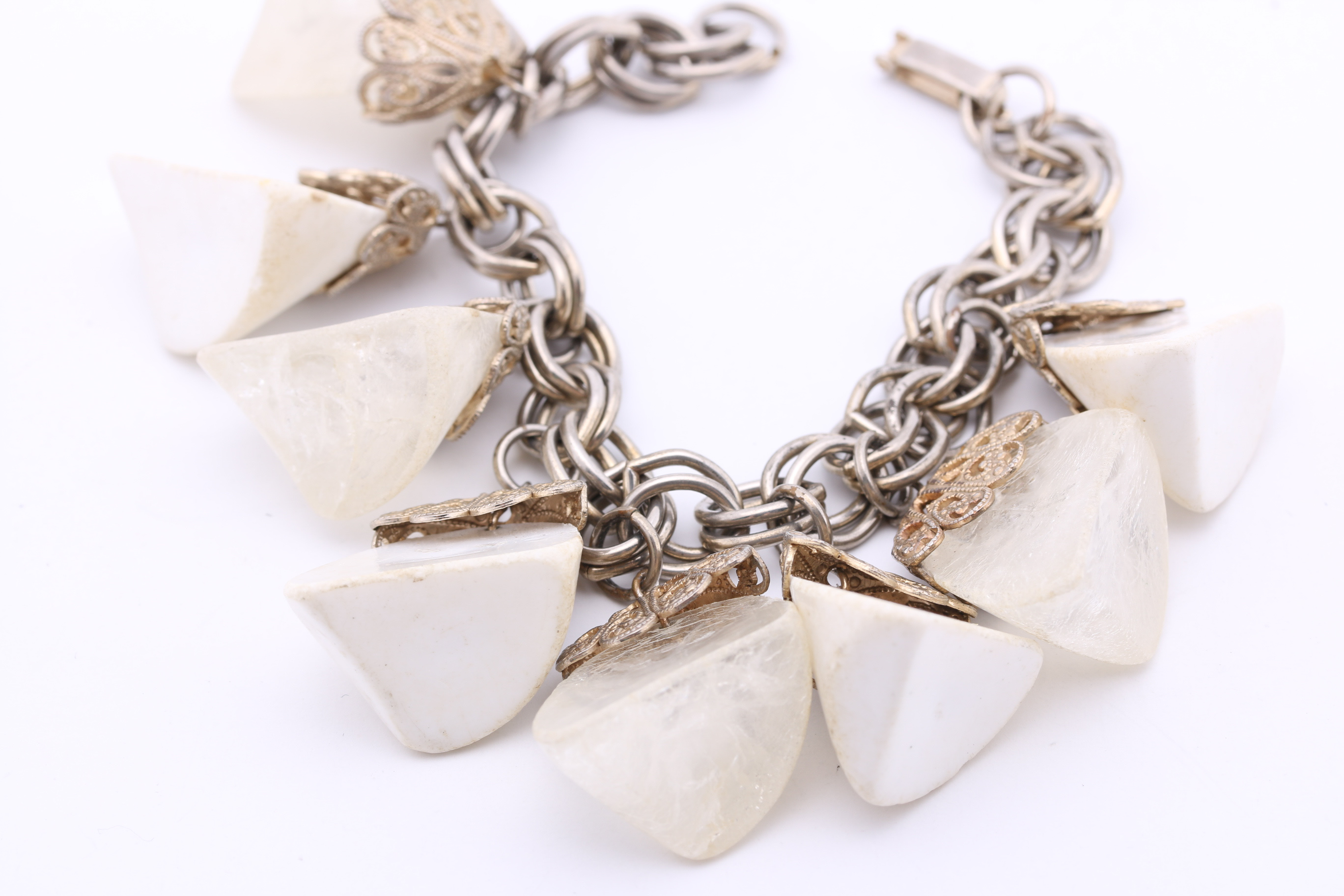 Faux Stone and Reproduction Coin Charm Bracelets Circa 1950