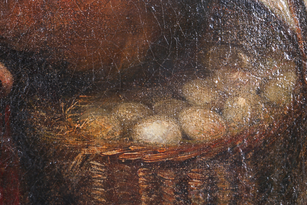 Original Portrait of a Girl with Egg Basket Attributed to Thomas Jones Barker