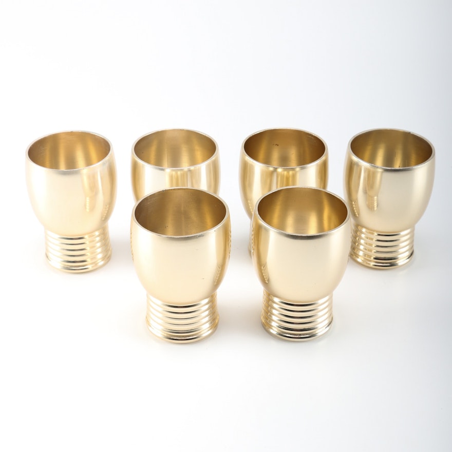 Set of Six Gold Tone Metal Goblets
