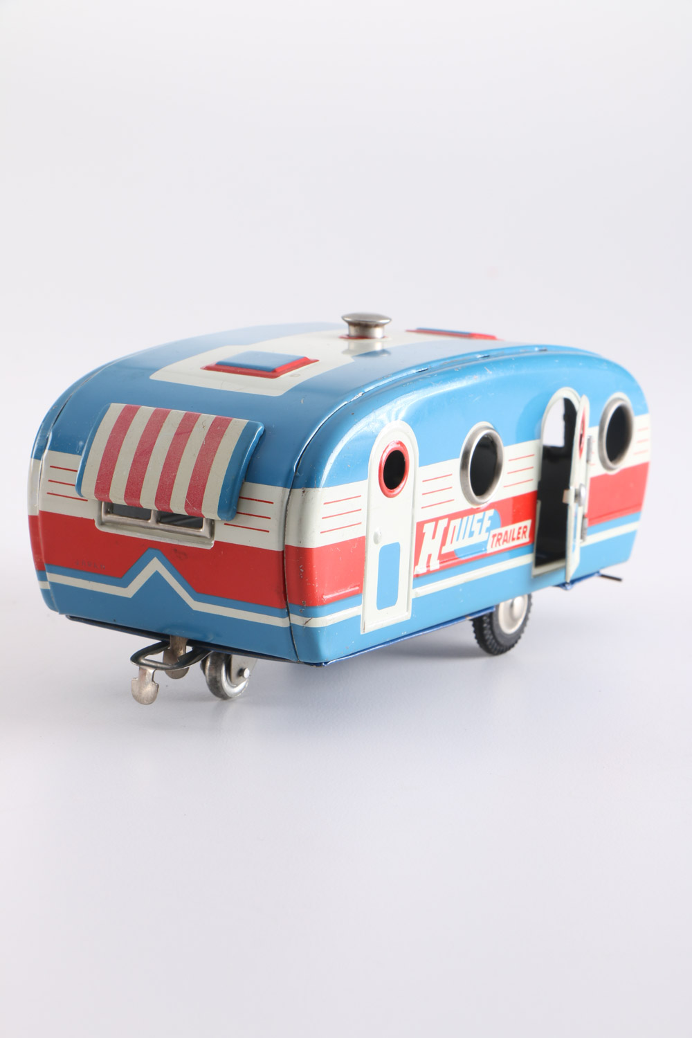 Vintage Tin Toy Car and House Trailer