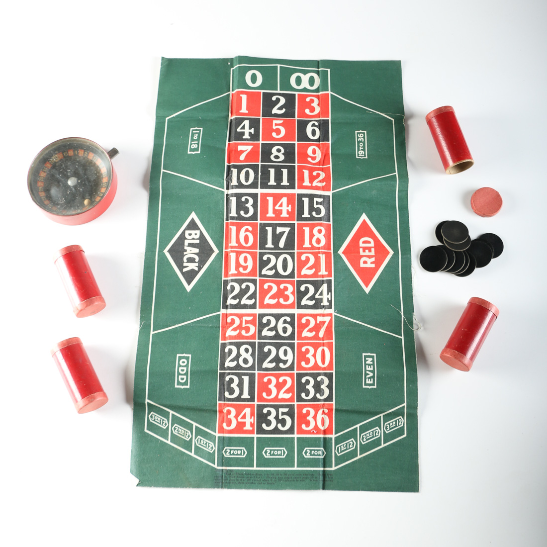 Vintage Roulette Game With Mat Board And Tokens.