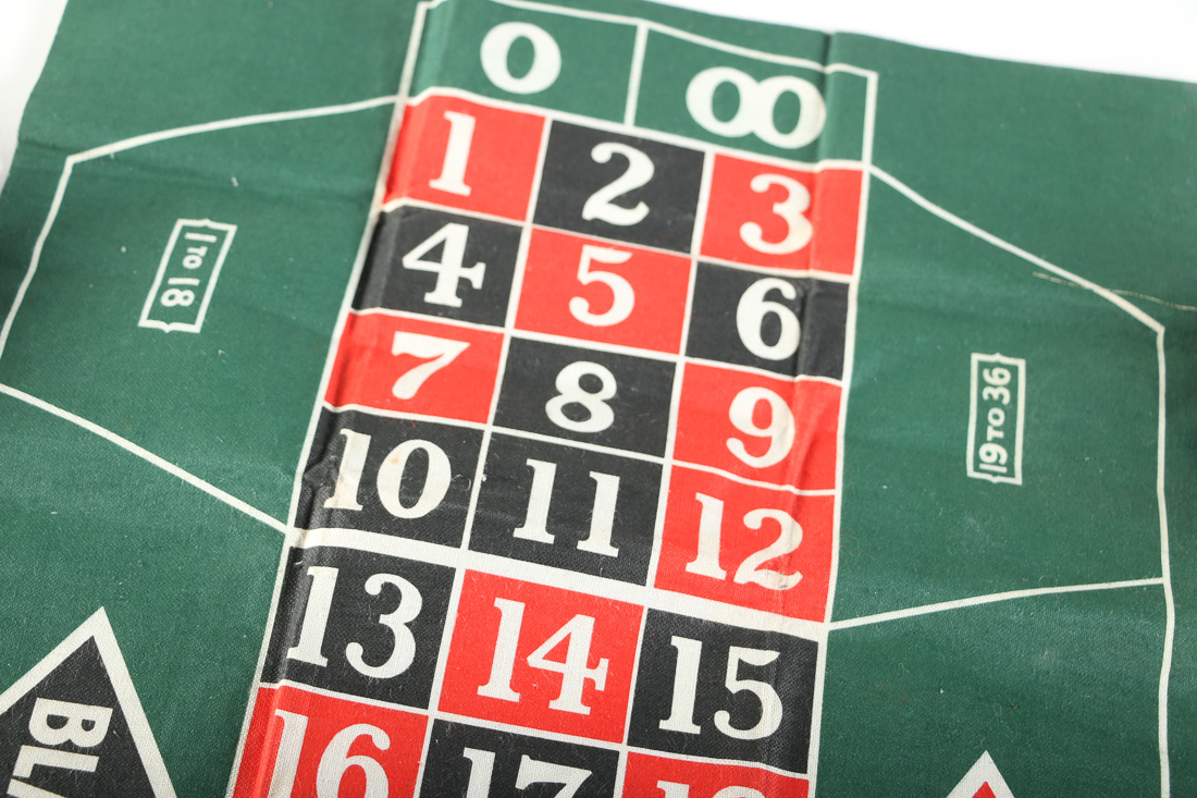 Vintage Roulette Game With Mat Board And Tokens.