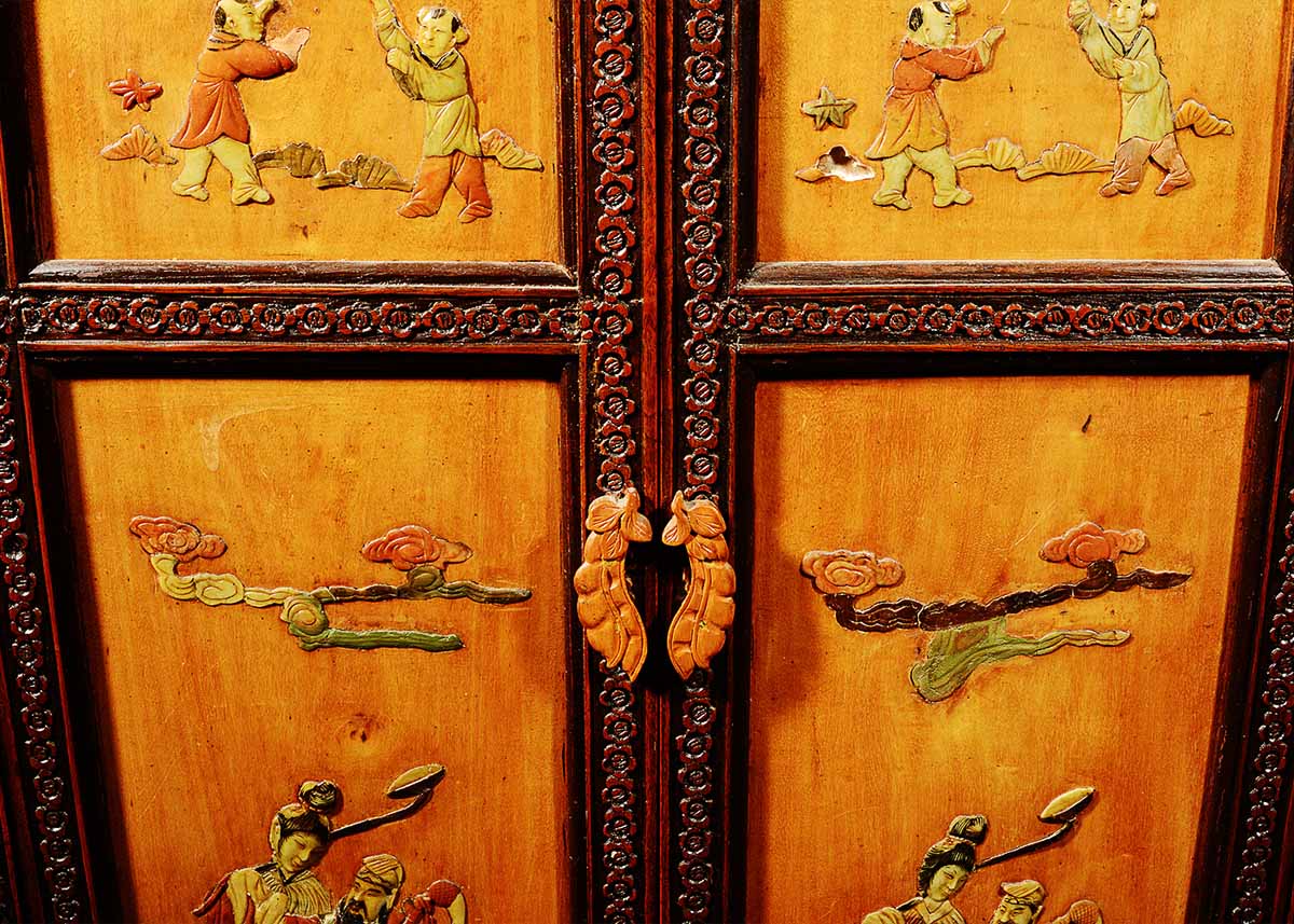 Vintage Chinese Liquor Cabinet with Soapstone Inlay