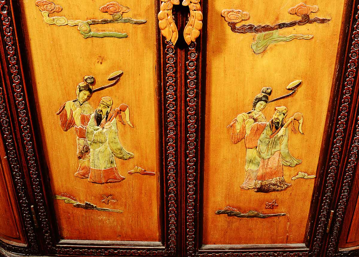 Vintage Chinese Liquor Cabinet with Soapstone Inlay