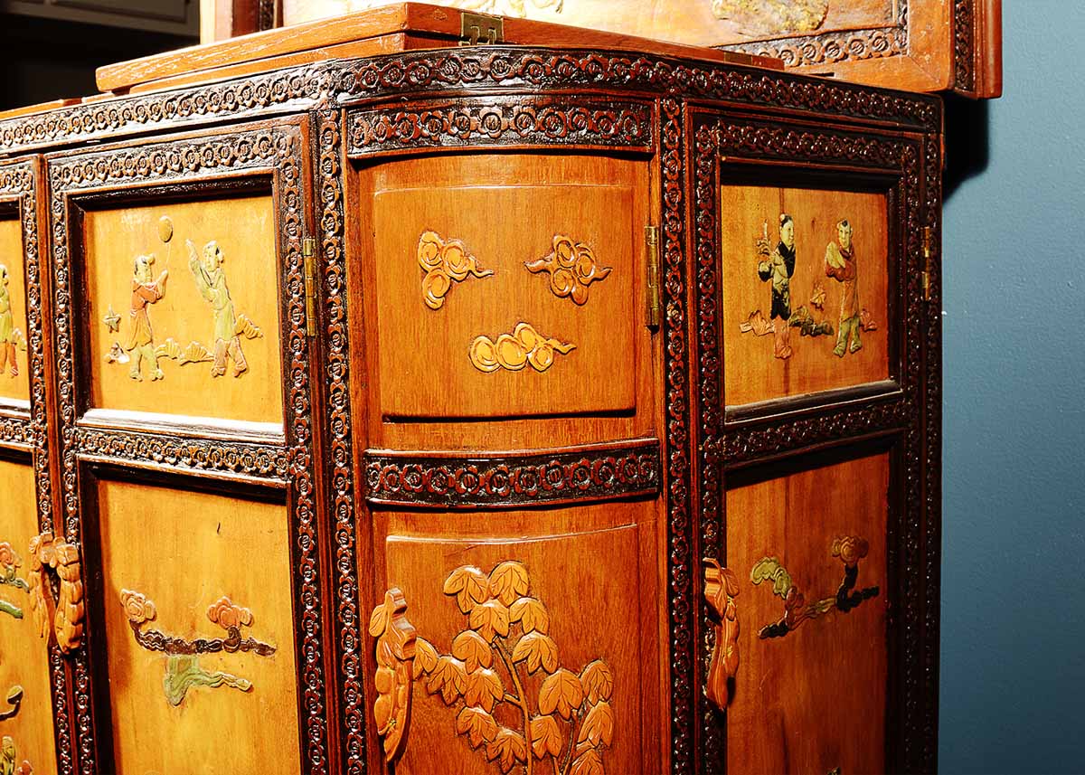 Vintage Chinese Liquor Cabinet with Soapstone Inlay