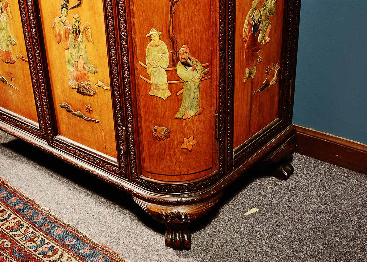 Vintage Chinese Liquor Cabinet with Soapstone Inlay