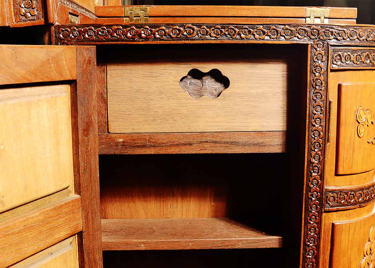 Vintage Chinese Liquor Cabinet with Soapstone Inlay