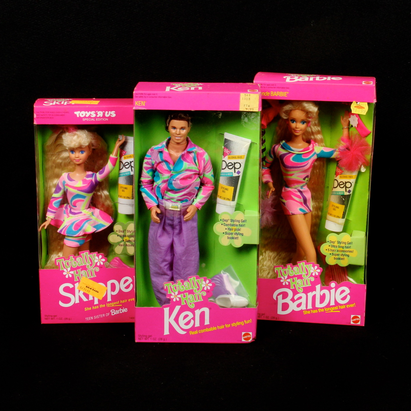 1991 "Totally Hair" Barbie, Ken, and Skipper Dolls