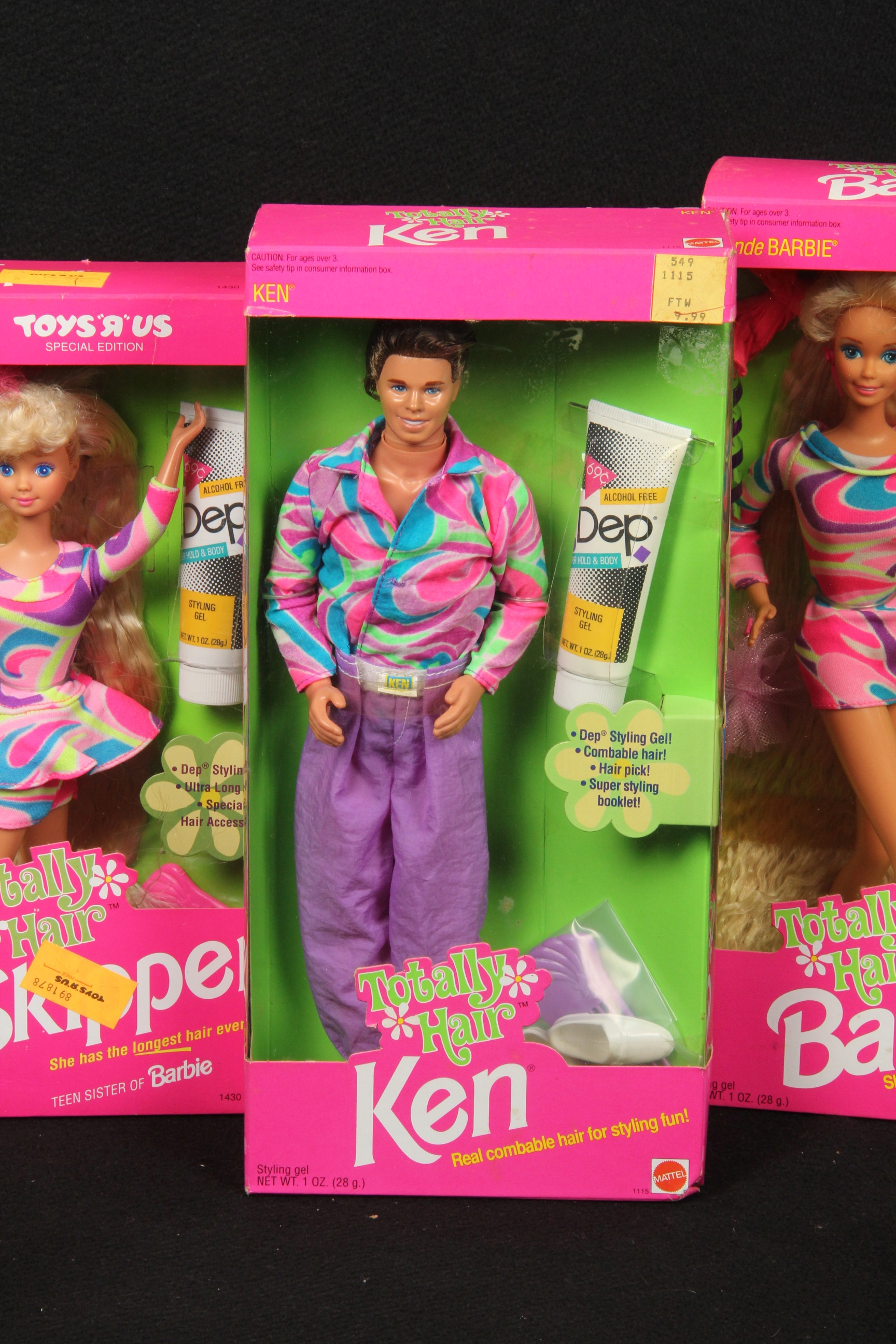 1991 "Totally Hair" Barbie, Ken, and Skipper Dolls