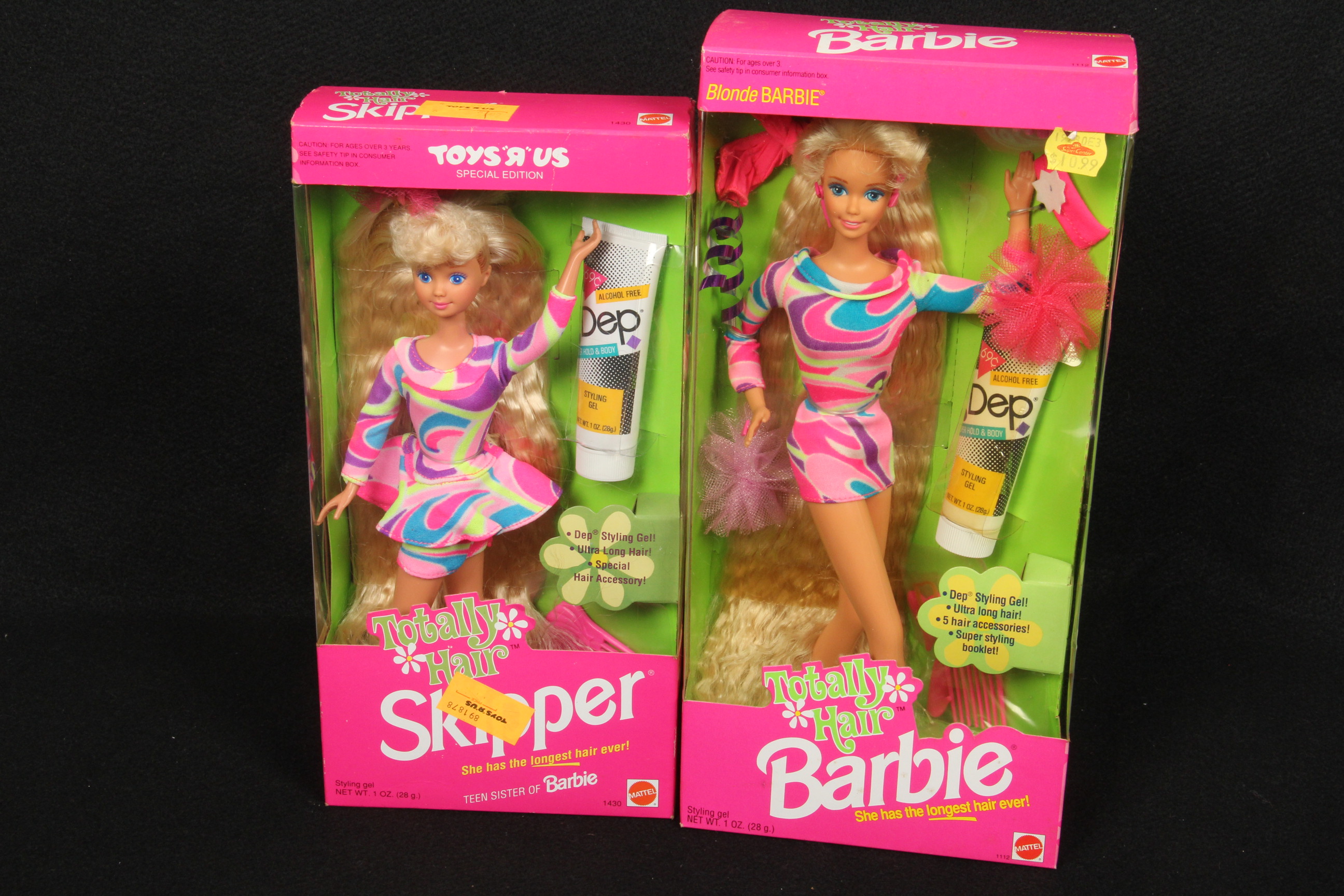 1991 "Totally Hair" Barbie, Ken, and Skipper Dolls