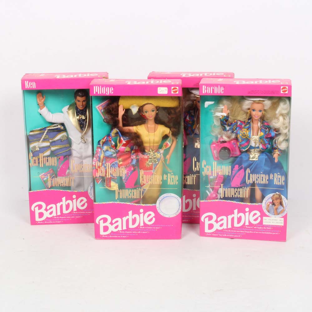 Set of 1992 "Sea Holiday" World Traveling Barbie, Midge and Ken Dolls