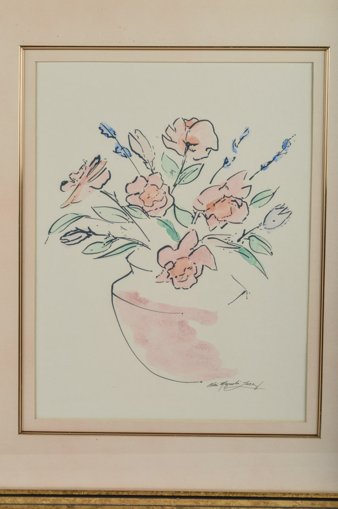 Pair of Floral Watercolor Paintings After Alice Magnolia Lacey