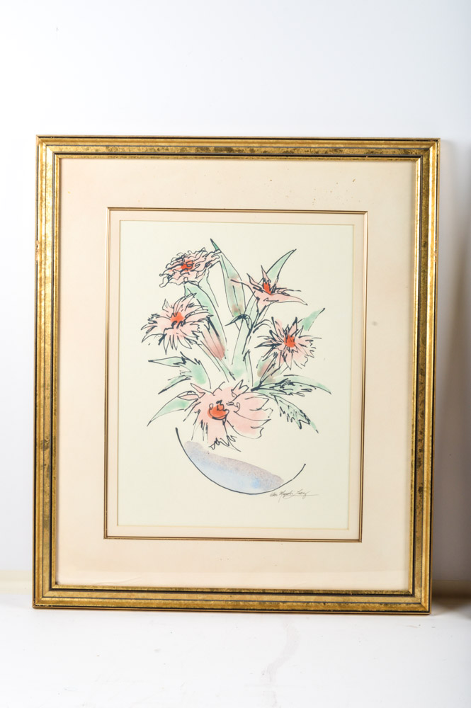 Pair of Floral Watercolor Paintings After Alice Magnolia Lacey