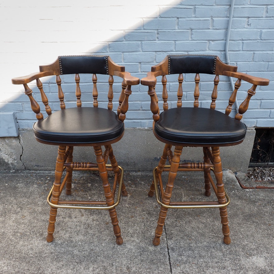 Pair of George B. Bent Captain Style Bar Stools