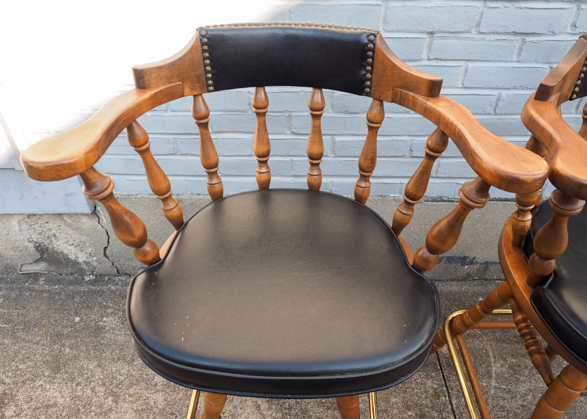 Pair of George B. Bent Captain Style Bar Stools