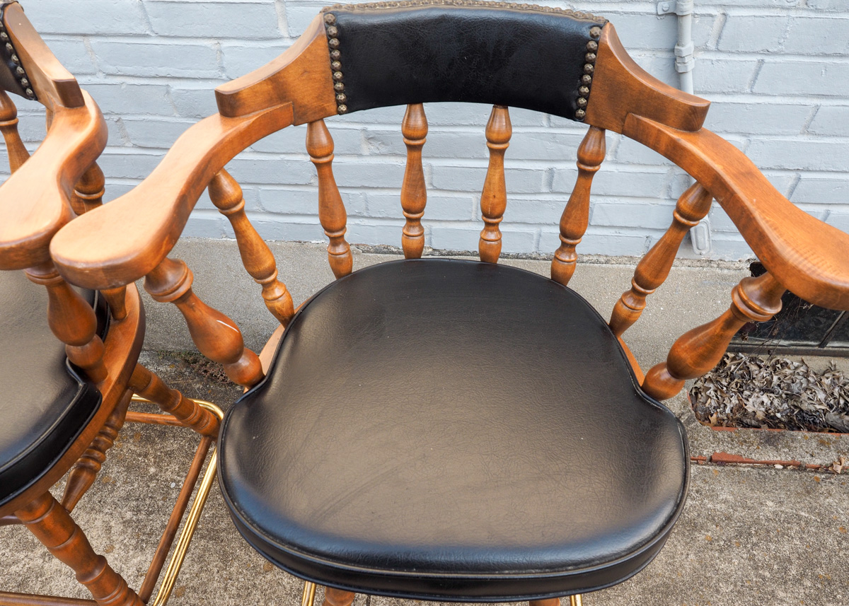 Pair of George B. Bent Captain Style Bar Stools