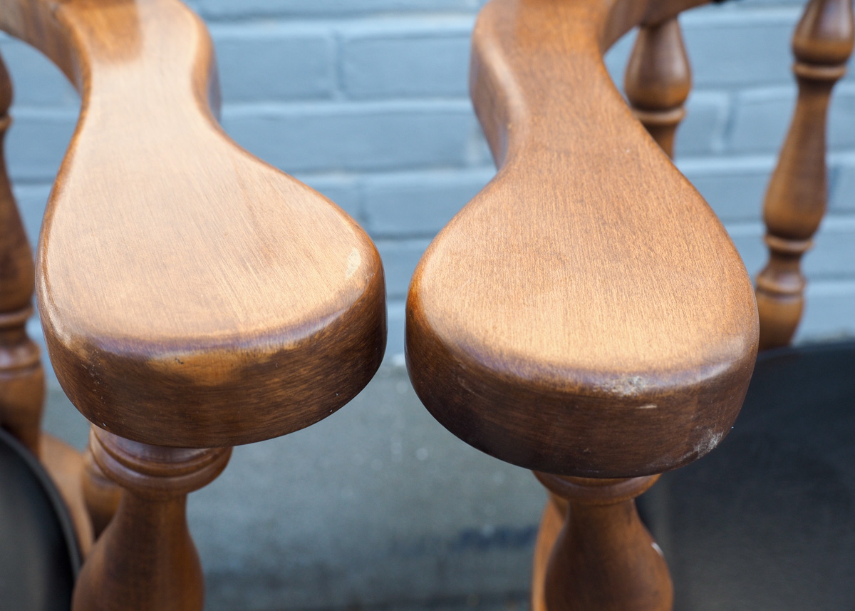 Pair of George B. Bent Captain Style Bar Stools