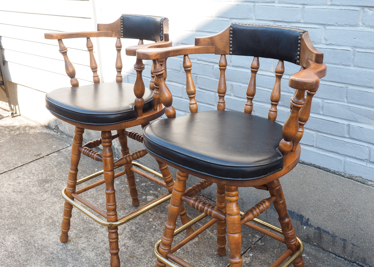 Pair of George B. Bent Captain Style Bar Stools
