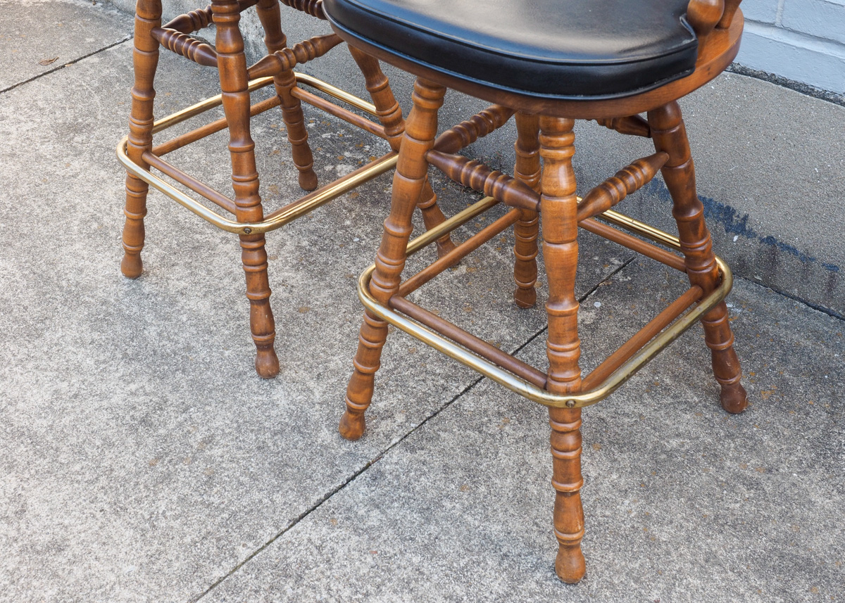 Pair of George B. Bent Captain Style Bar Stools