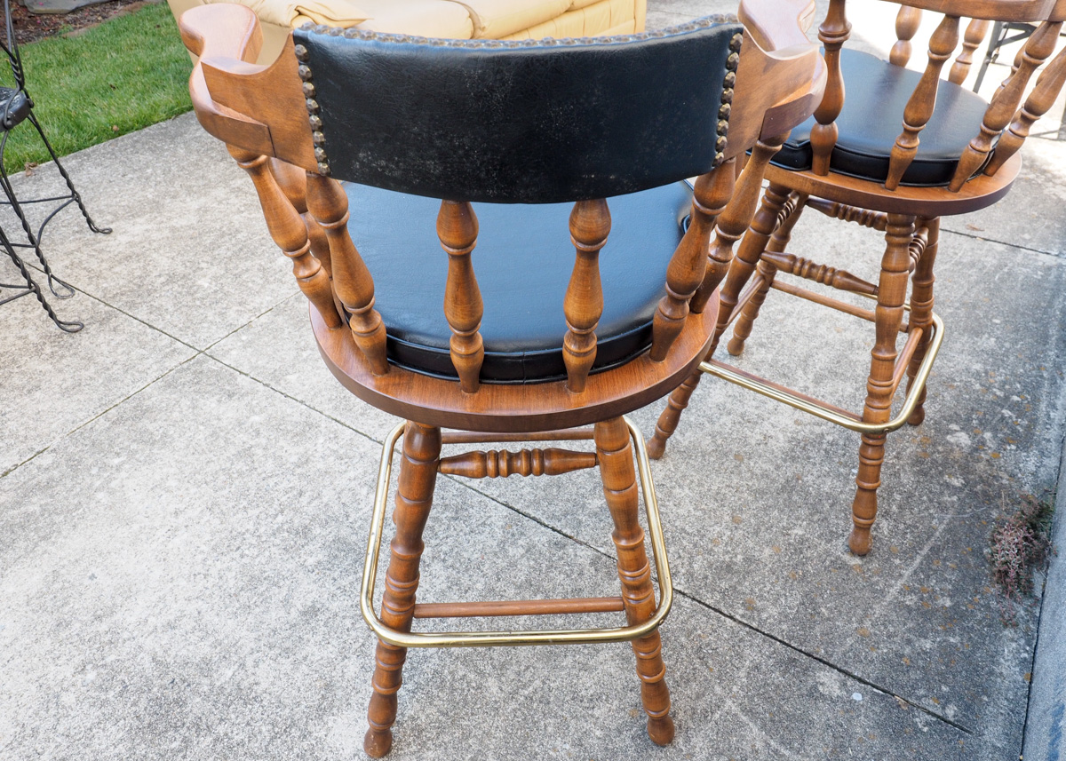 Pair of George B. Bent Captain Style Bar Stools