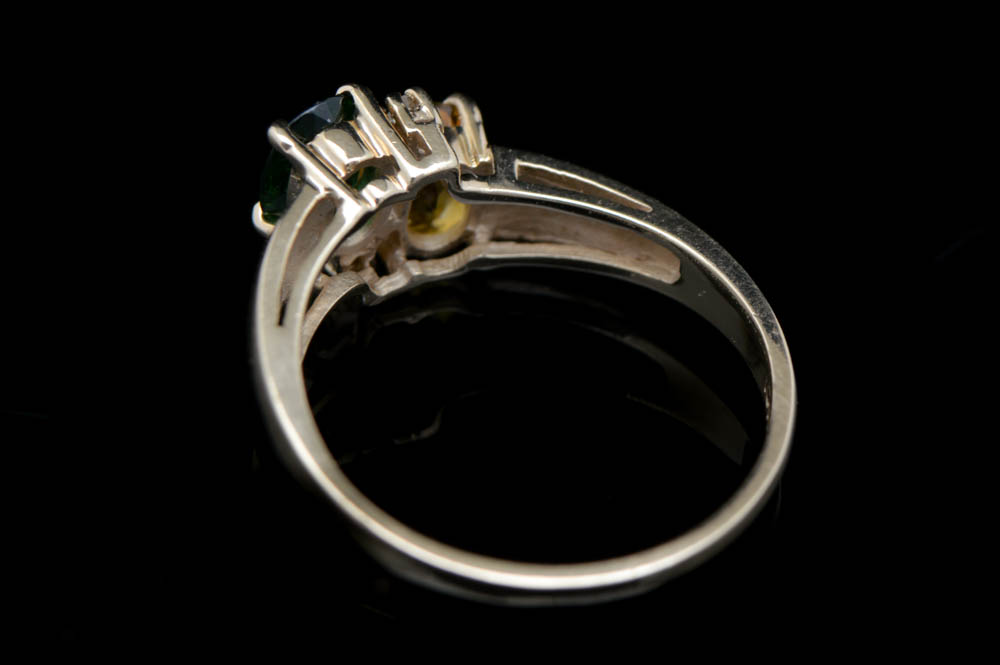 10K Yellow Gold, Diamond, Yellow Sapphire and Green Tourmaline Ring