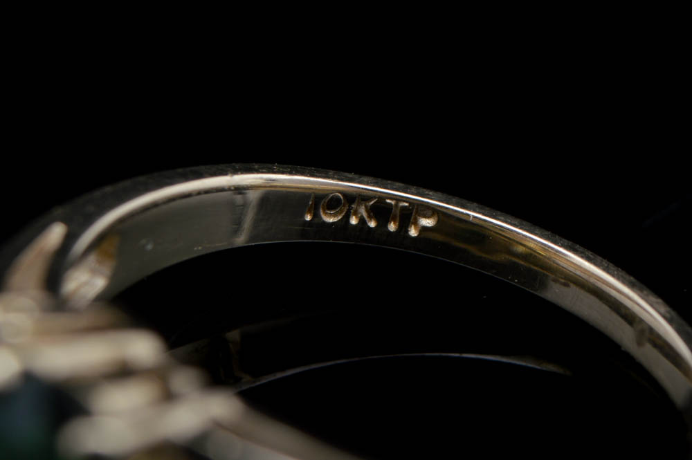 10K Yellow Gold, Diamond, Yellow Sapphire and Green Tourmaline Ring