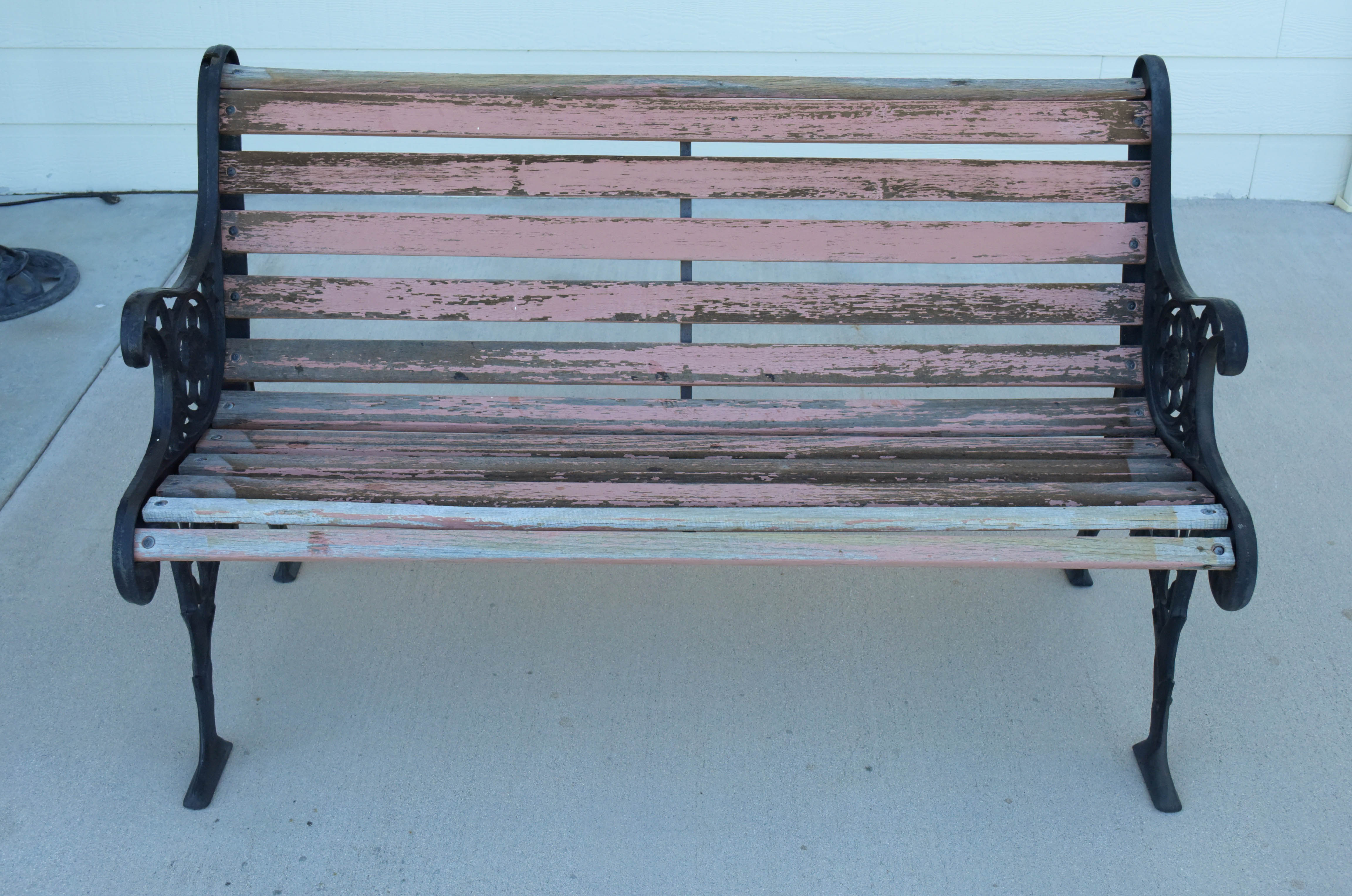 Black Wrought Iron and Wooden Garden Benches