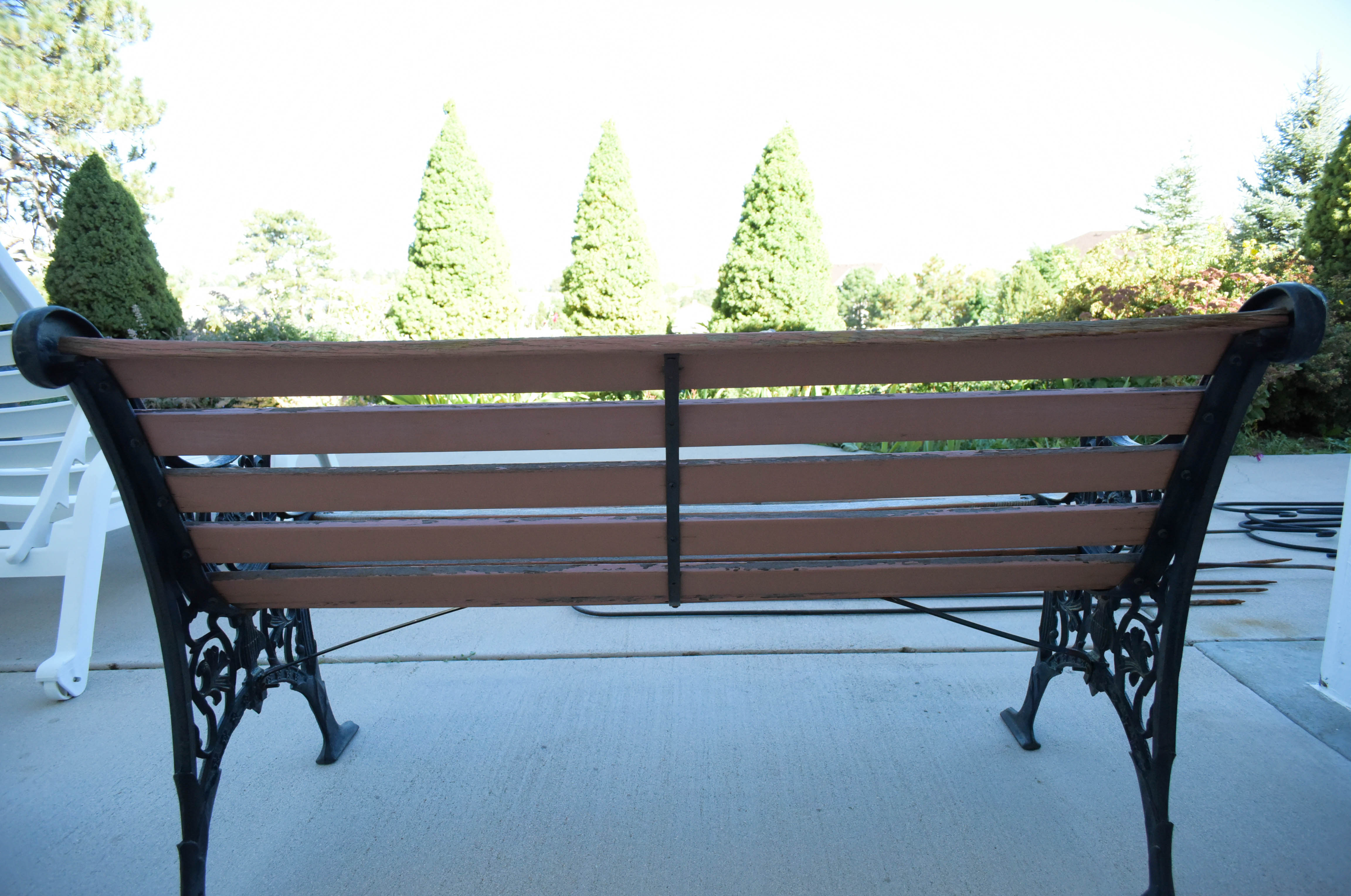 Black Wrought Iron and Wooden Garden Benches