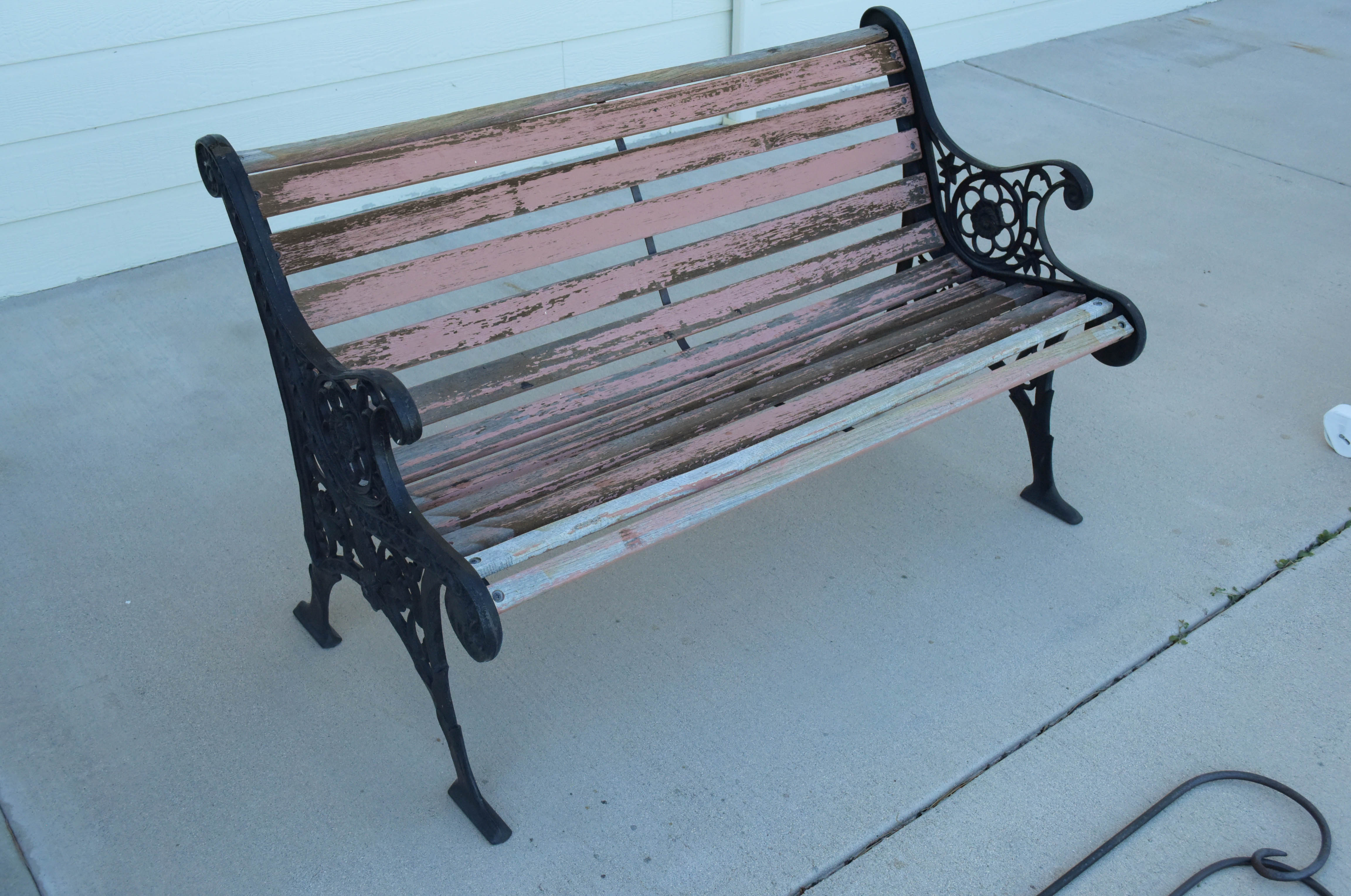 Black Wrought Iron and Wooden Garden Benches