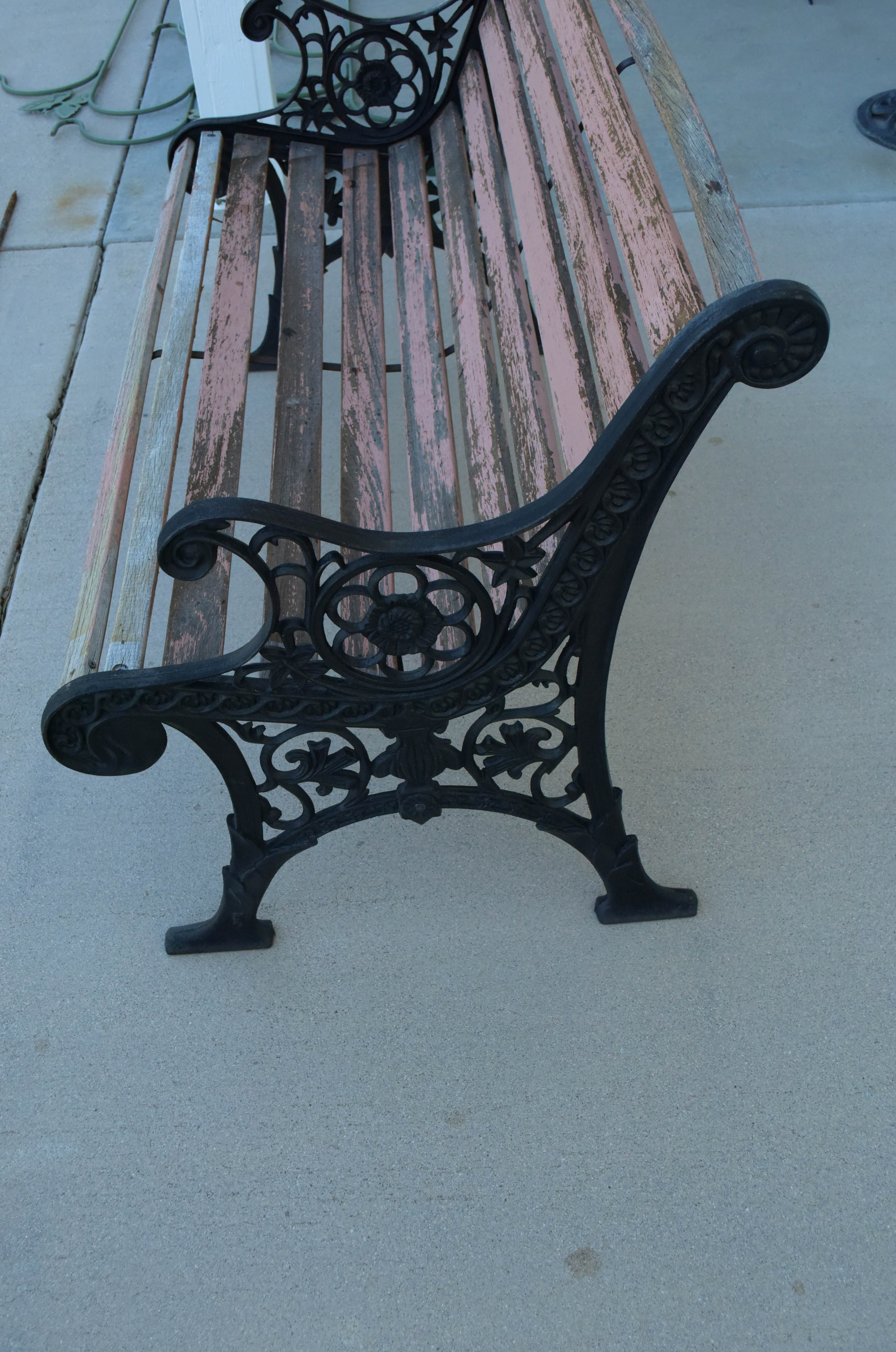Black Wrought Iron and Wooden Garden Benches