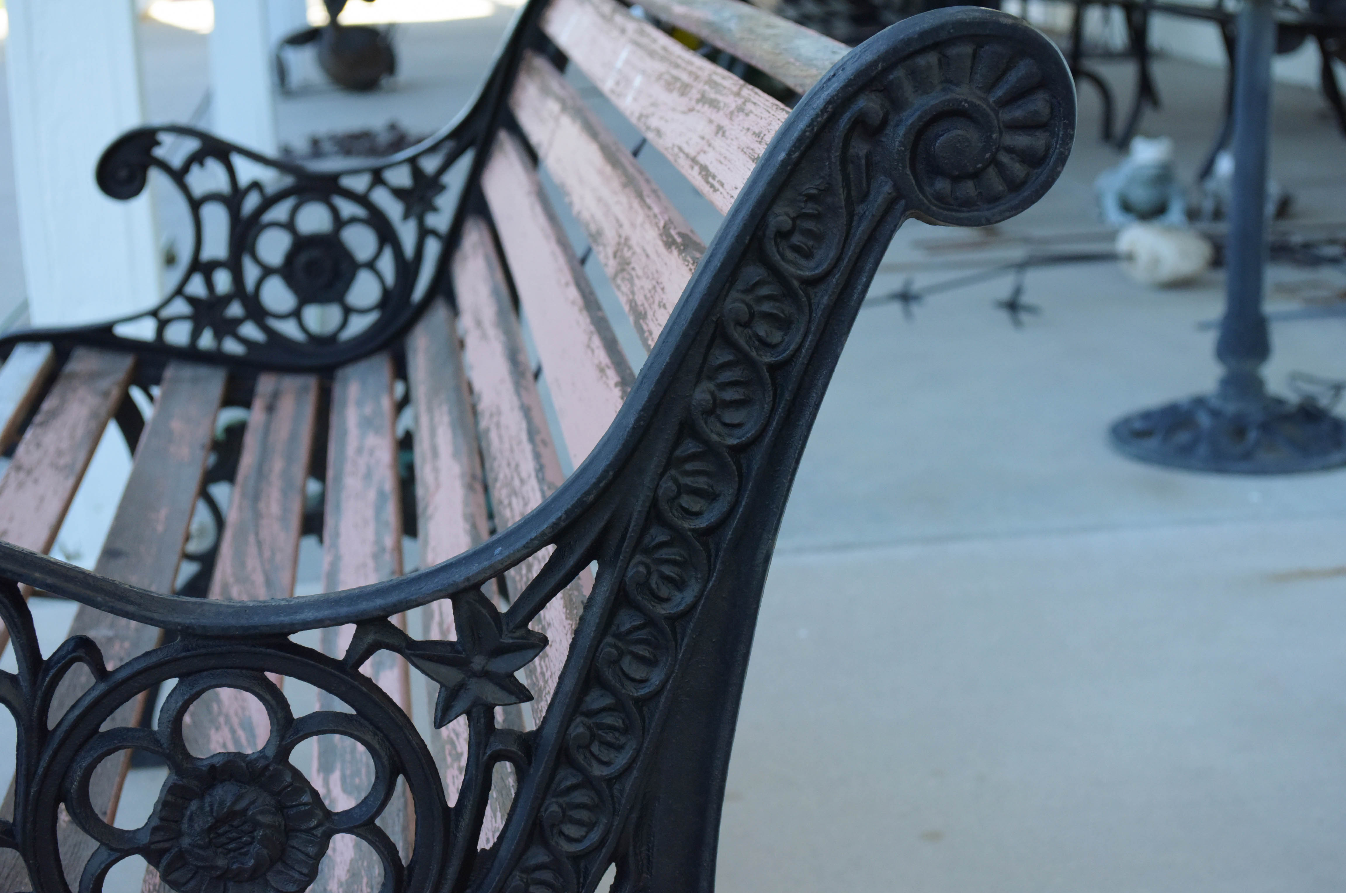 Black Wrought Iron and Wooden Garden Benches