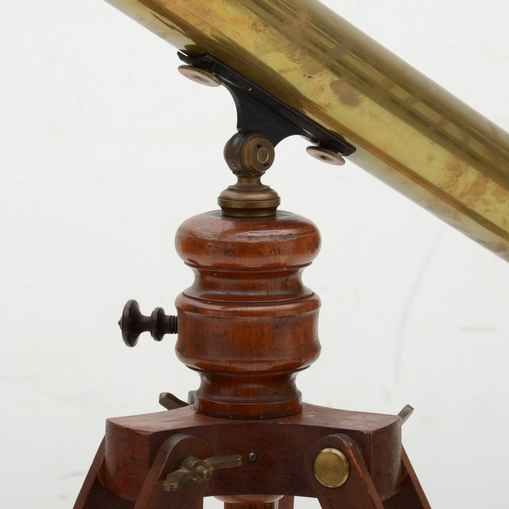 Antique French Bardou & Sons Brass Telescope with Wooden Tripod