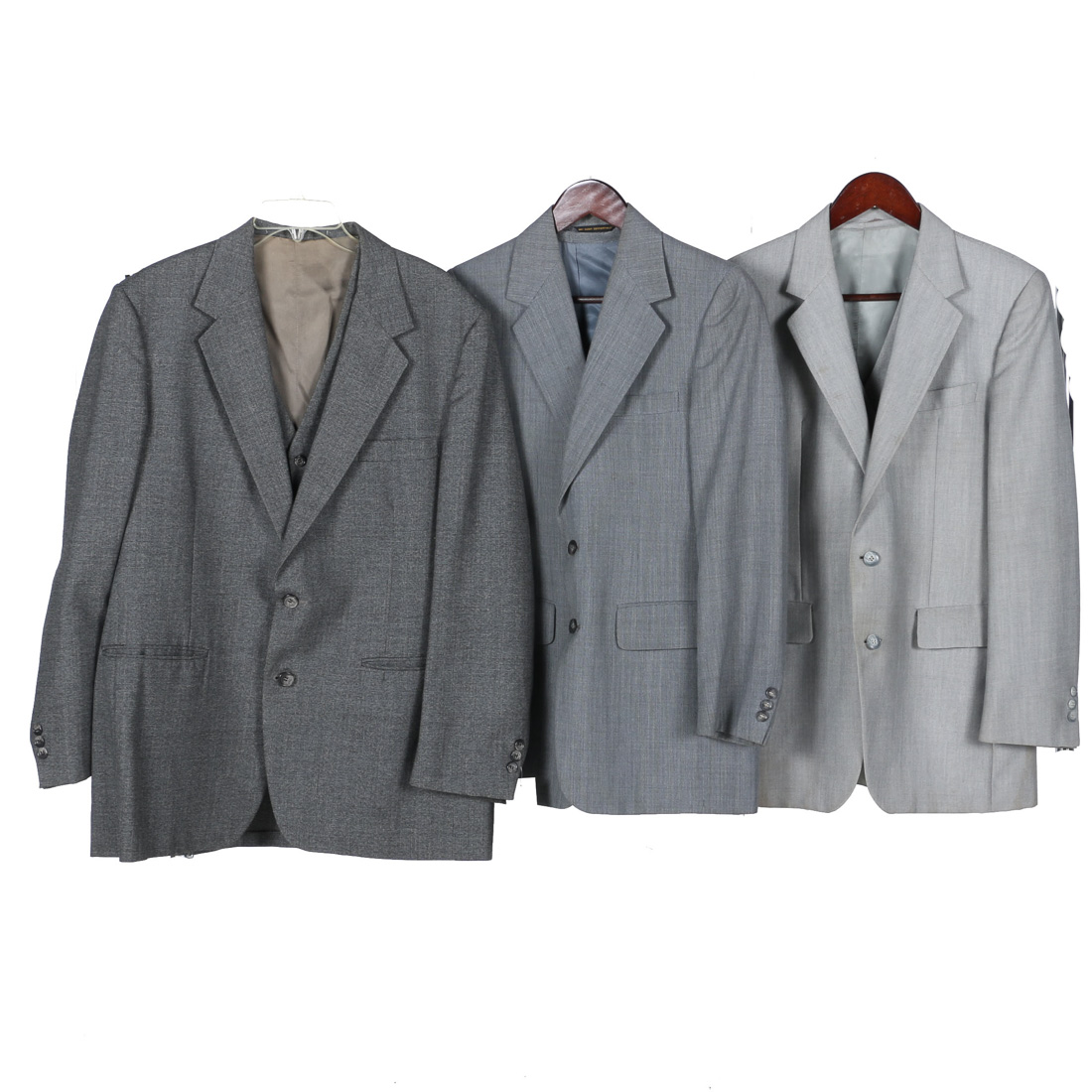 Three Vintage Gray Men's Blazers With Vests