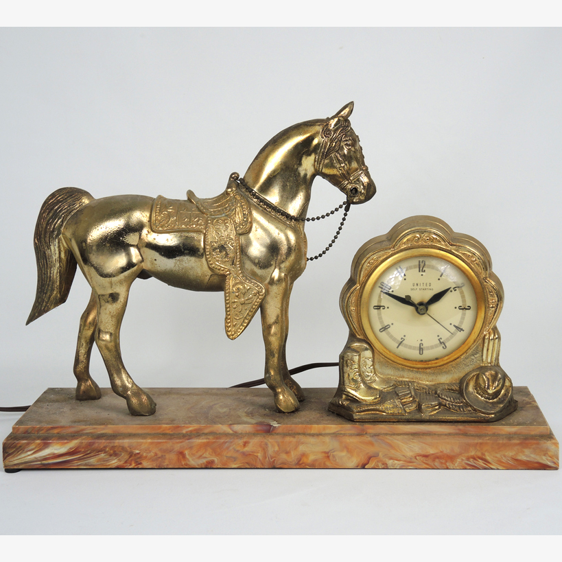 Vintage United Self Starting Parade Horse Mantel Clock, Electric