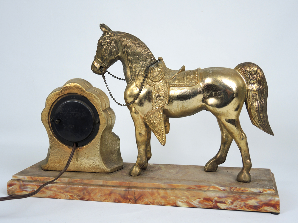 Vintage United Self Starting Parade Horse Mantel Clock, Electric