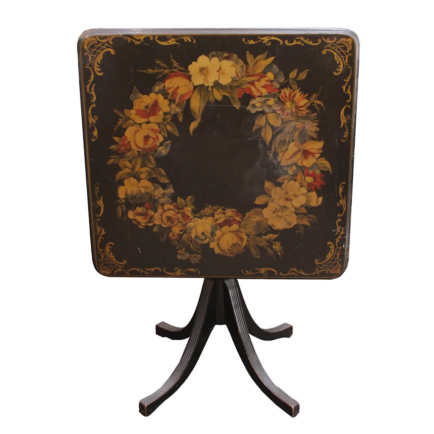 Vintage Hand-Painted Tilt-Top Table