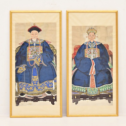 Pair of Qing Dynasty Chinese Ancestor Portraits