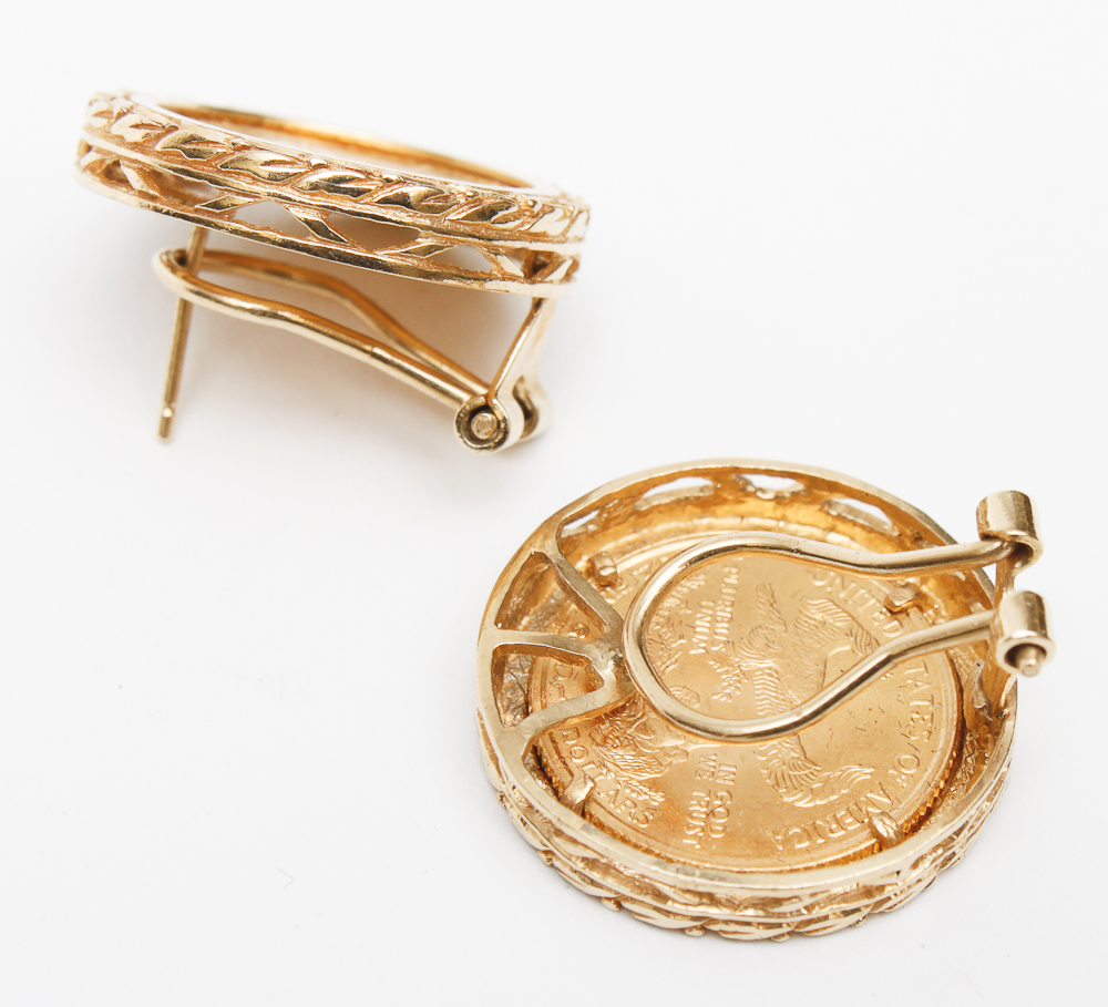 $5 Liberty Gold Coin Earrings in 14K Yellow Gold Setting