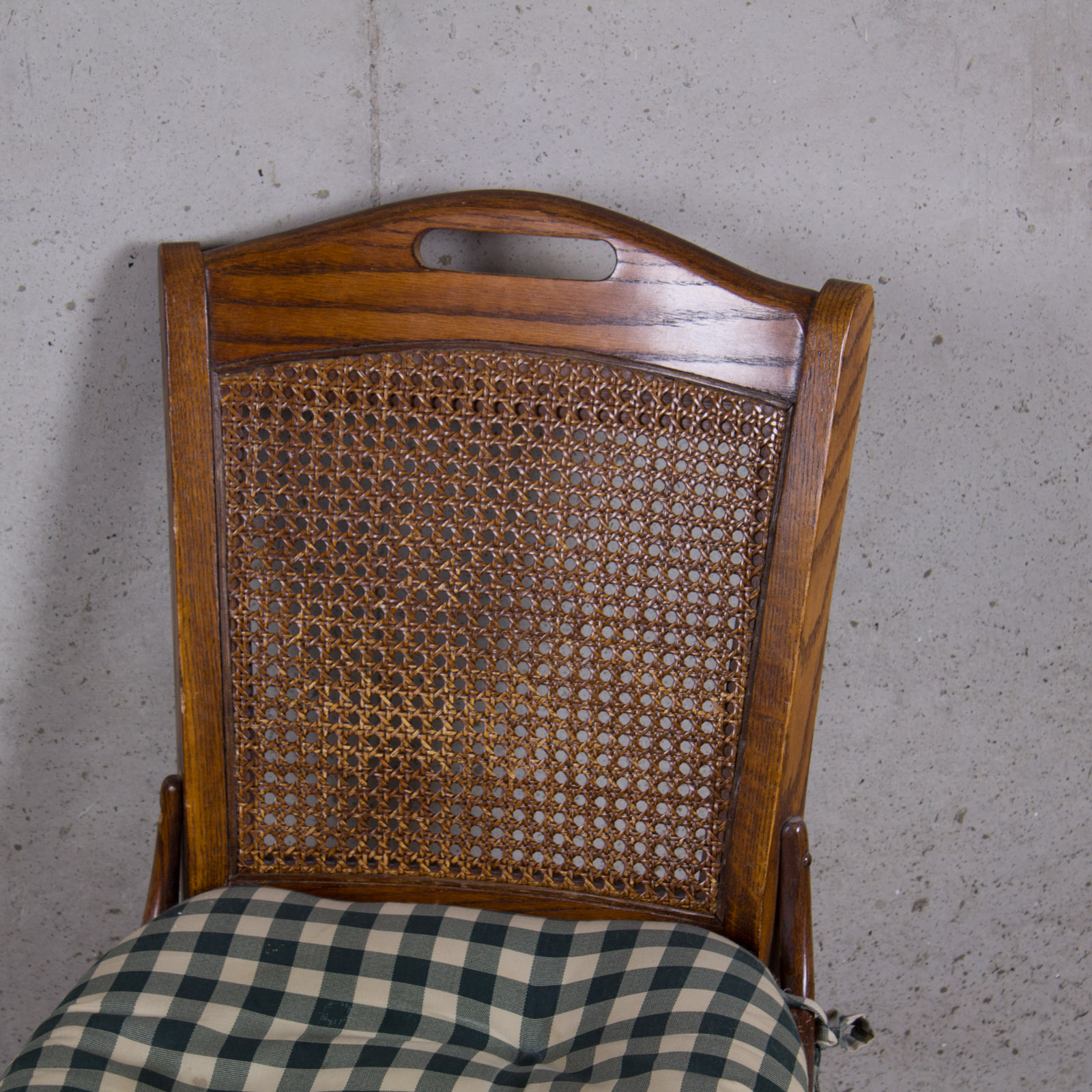 Swivel Cane-Back Oak Desk Chair With Cushion