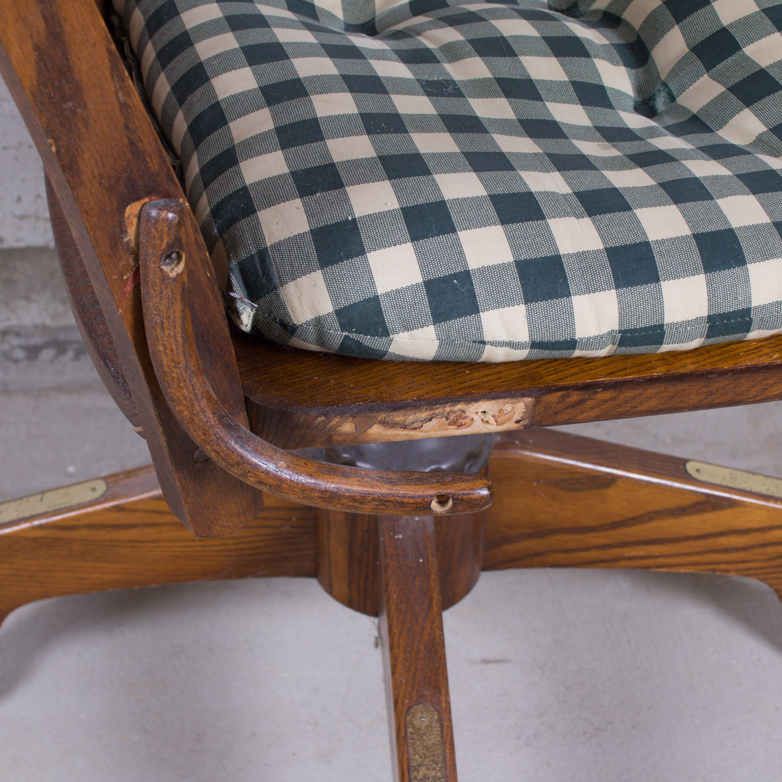 Swivel Cane-Back Oak Desk Chair With Cushion