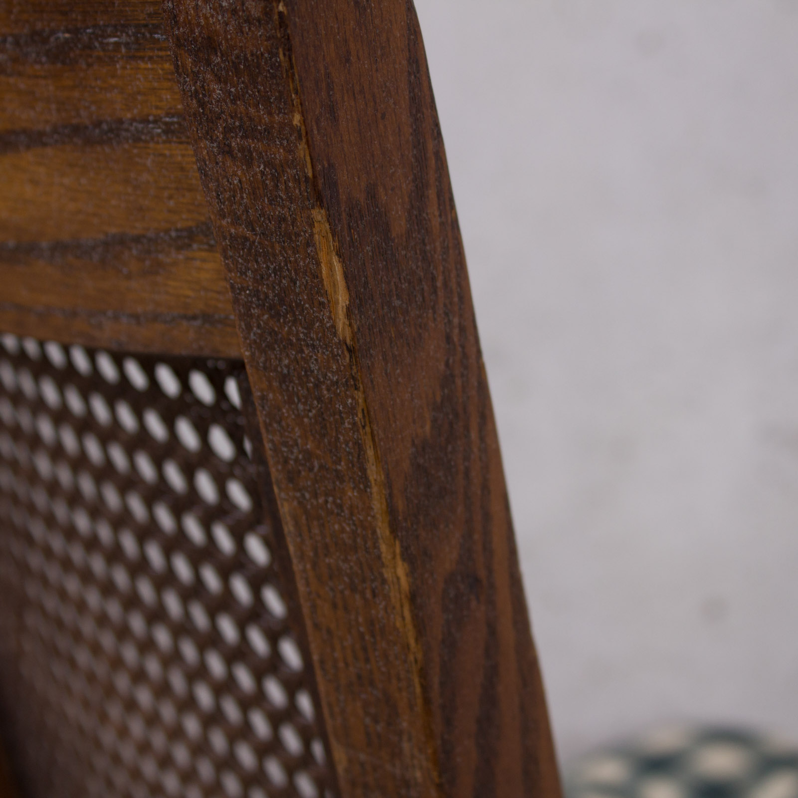 Swivel Cane-Back Oak Desk Chair With Cushion