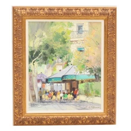 Original Impressionistic Painting, Parisian Cafe Scene by Richard de Premare (Paris, 1963)