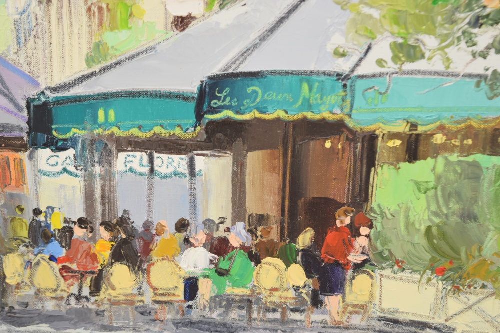 Original Impressionistic Painting, Parisian Cafe Scene by Richard de Premare (Paris, 1963)