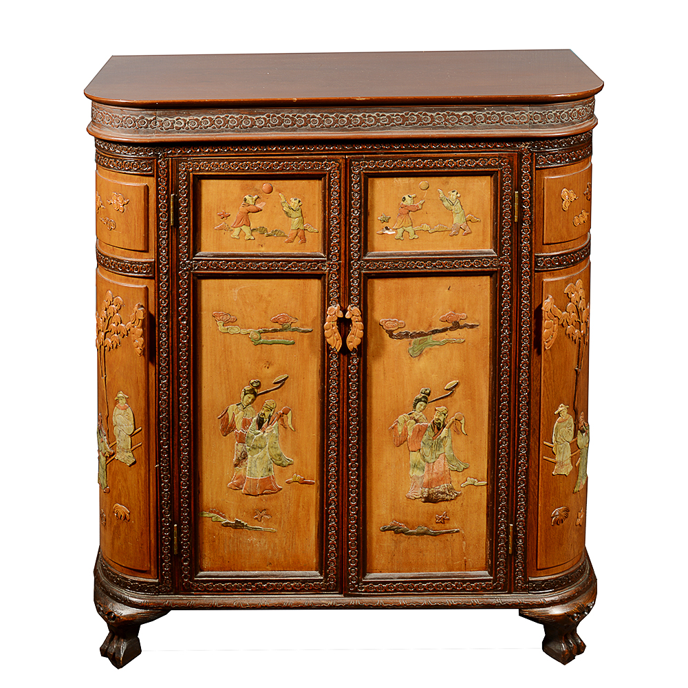 Vintage Chinese Liquor Cabinet with Soapstone Inlay
