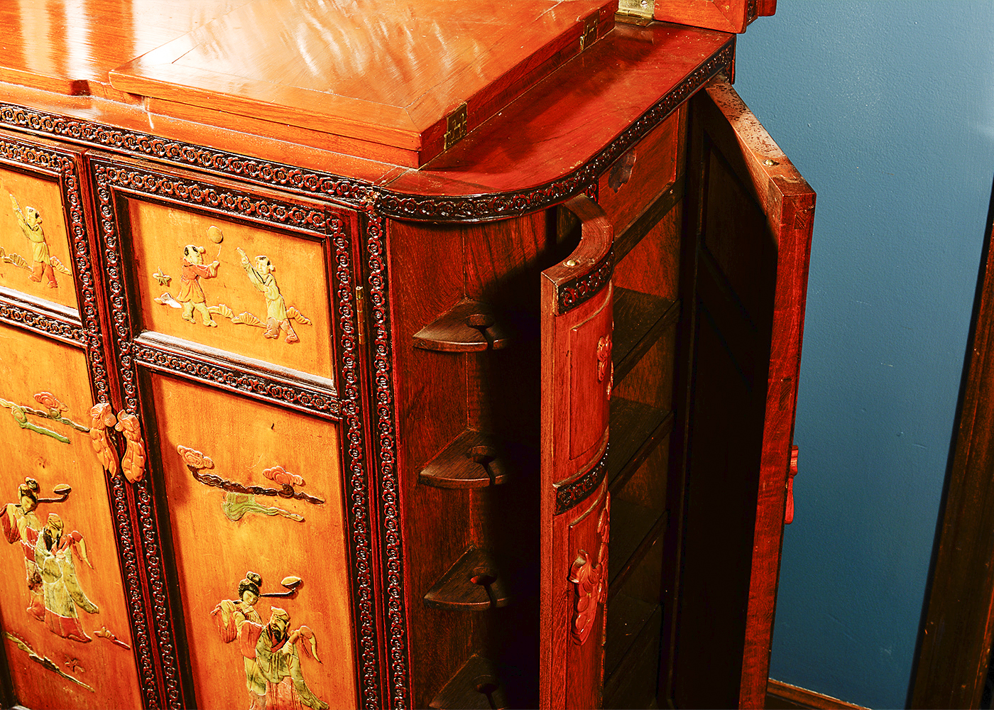 Vintage Chinese Liquor Cabinet with Soapstone Inlay