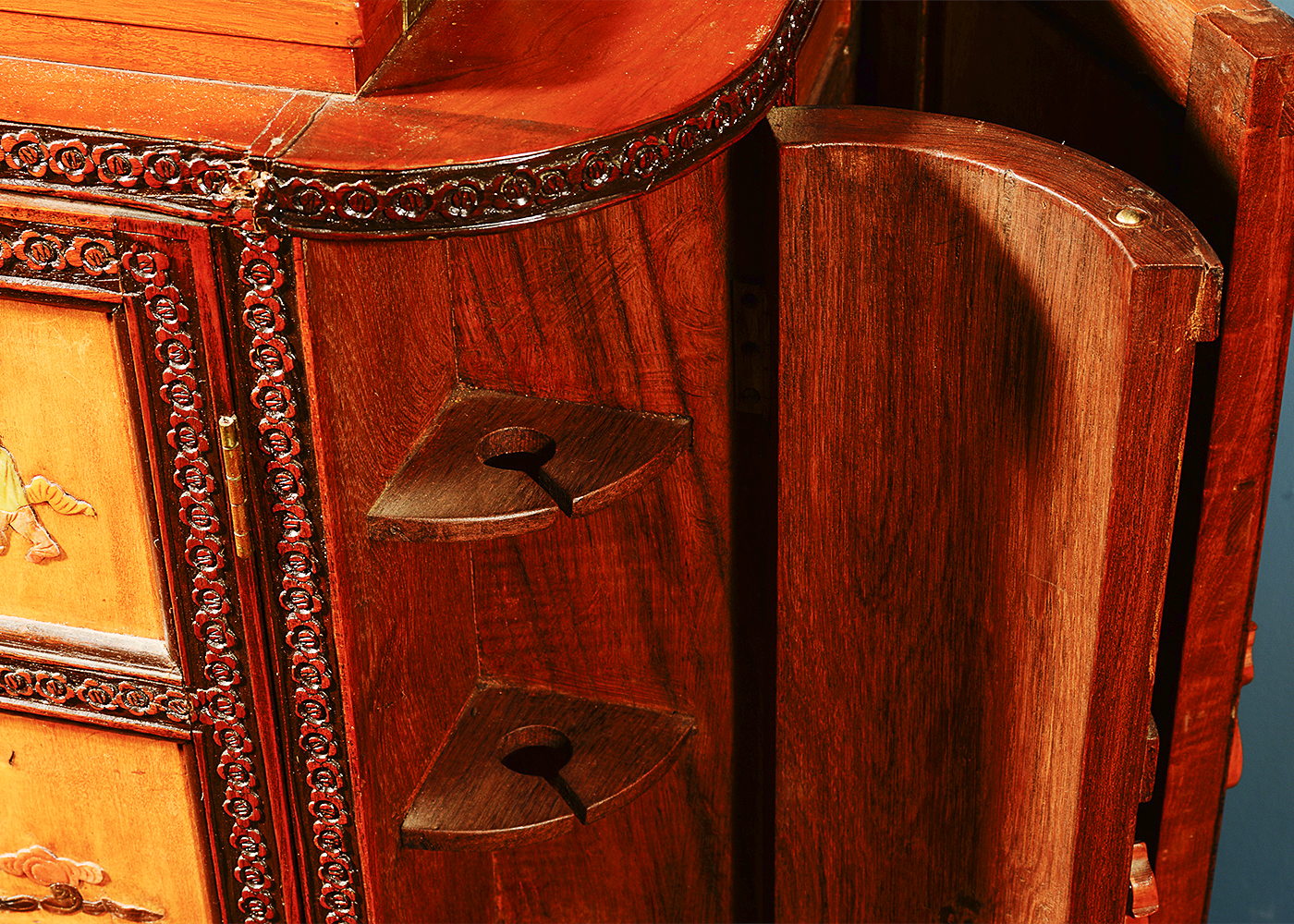 Vintage Chinese Liquor Cabinet with Soapstone Inlay
