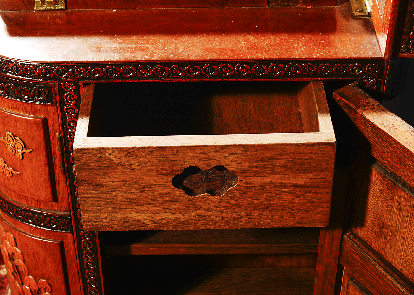 Vintage Chinese Liquor Cabinet with Soapstone Inlay