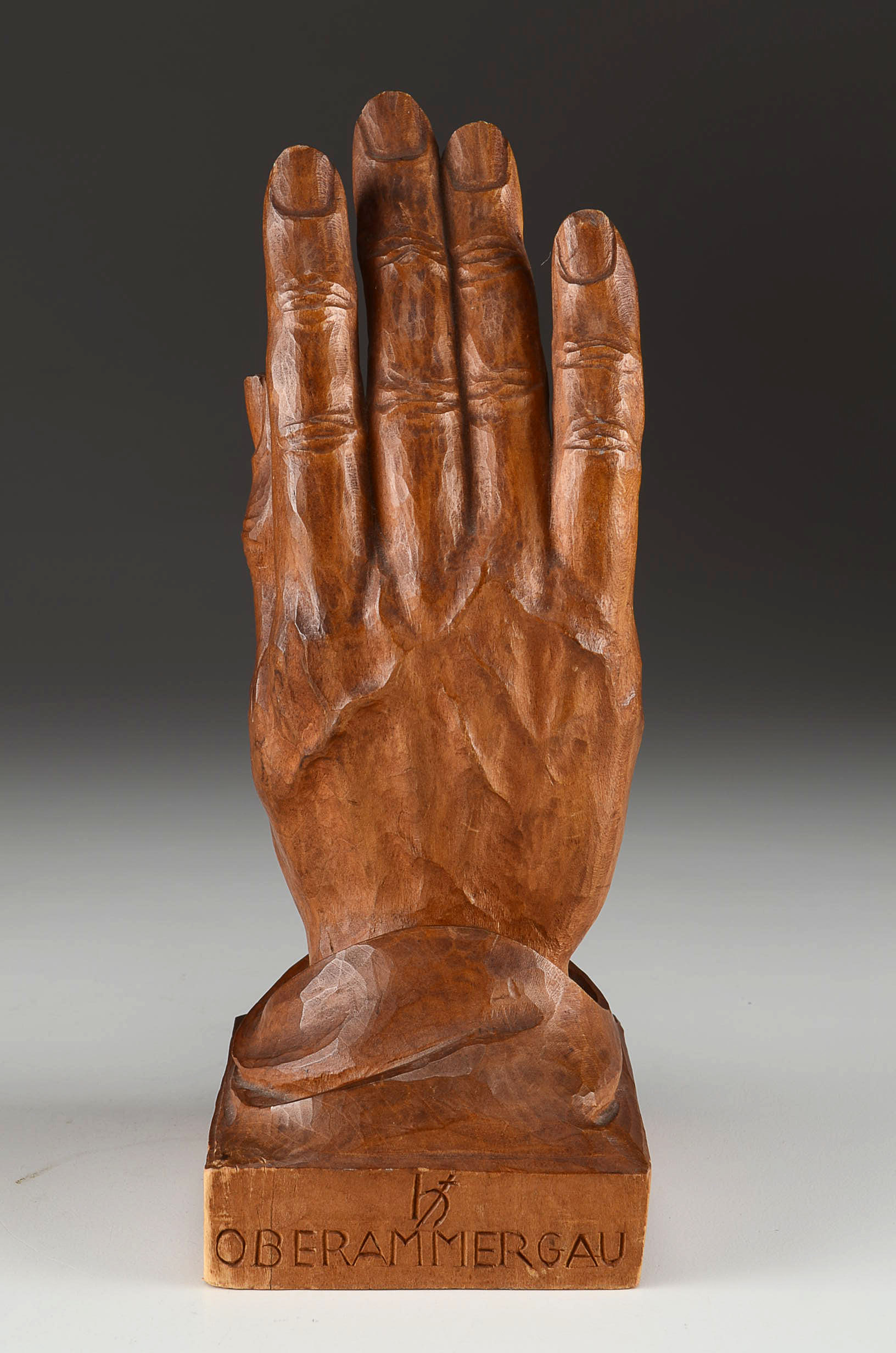 Pair of Vintage Hand Carved Heinzeller Wood Hand Figurines