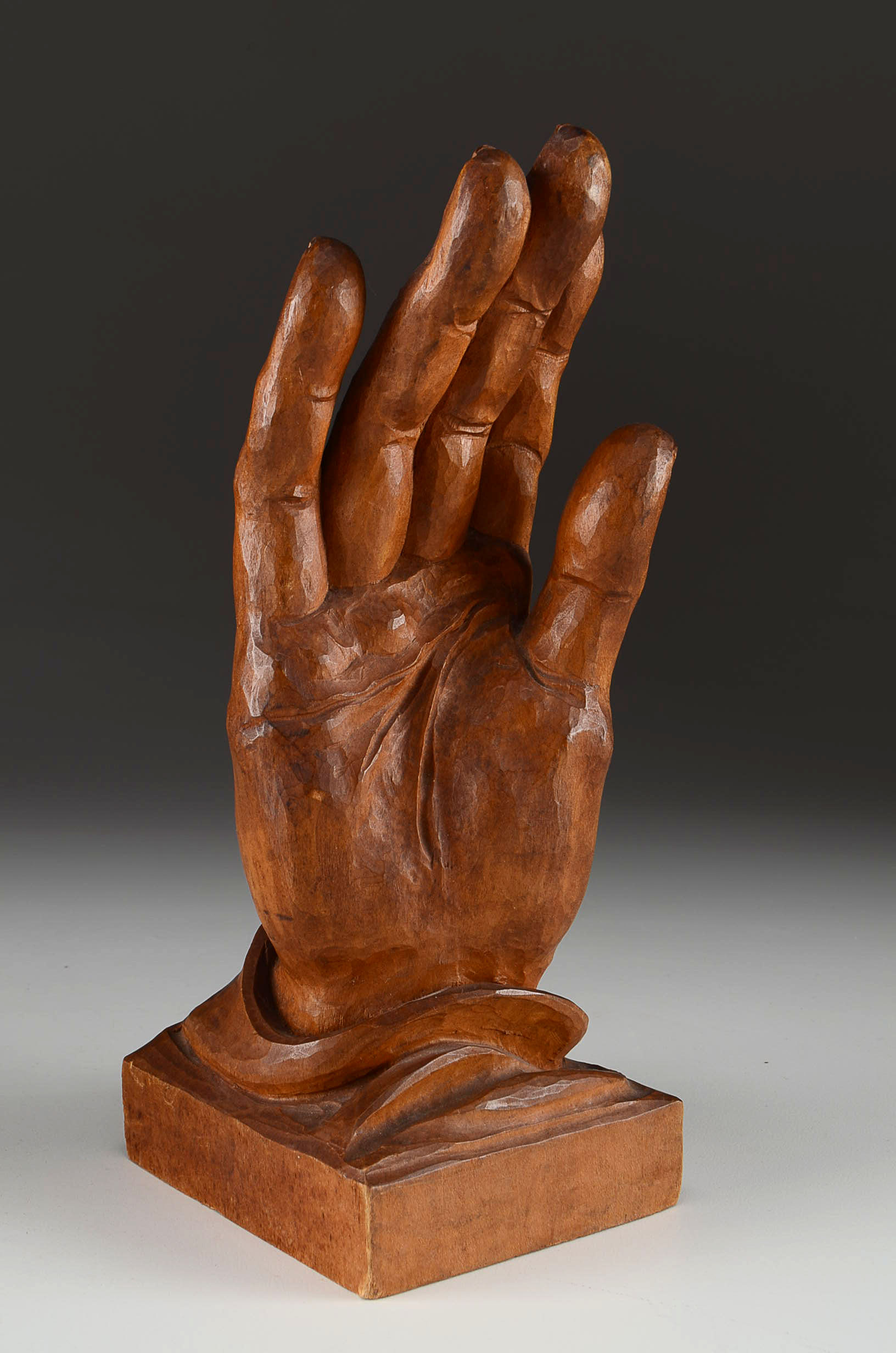 Pair of Vintage Hand Carved Heinzeller Wood Hand Figurines